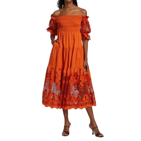 Self-Portrait Lattice Embroidered Midi Dress Size XS NEW
